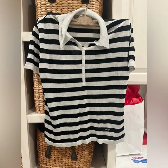 PAT Black and White Striped Polo Shirt SIZE S - Picture 1 of 6